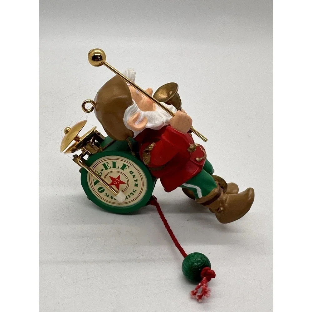1993 Hallmark ONE ELF‎ MARCHING BAND Ornament Pull String for Movement Cymbals
